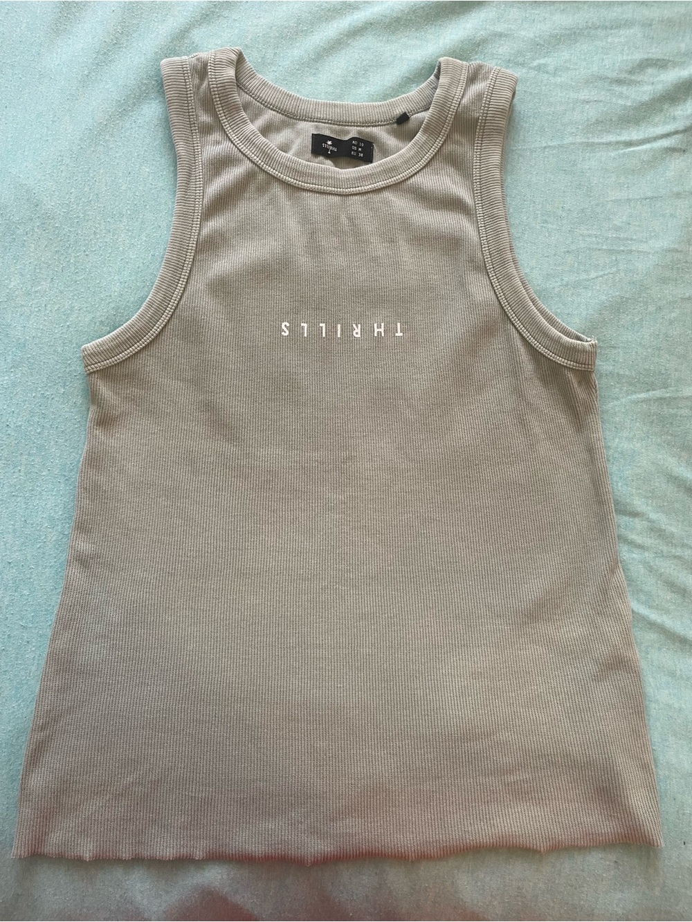 THRILLS Women's Ribbed Tank Top Neutral Grey Taupe Size M / AU 10